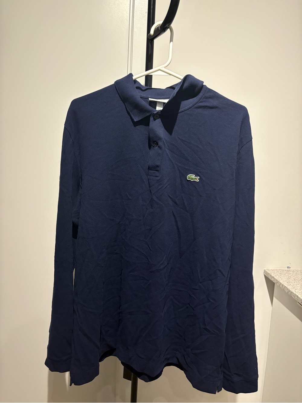Lacoste Navy Long Sleeve Piqué Polo with Croc Logo